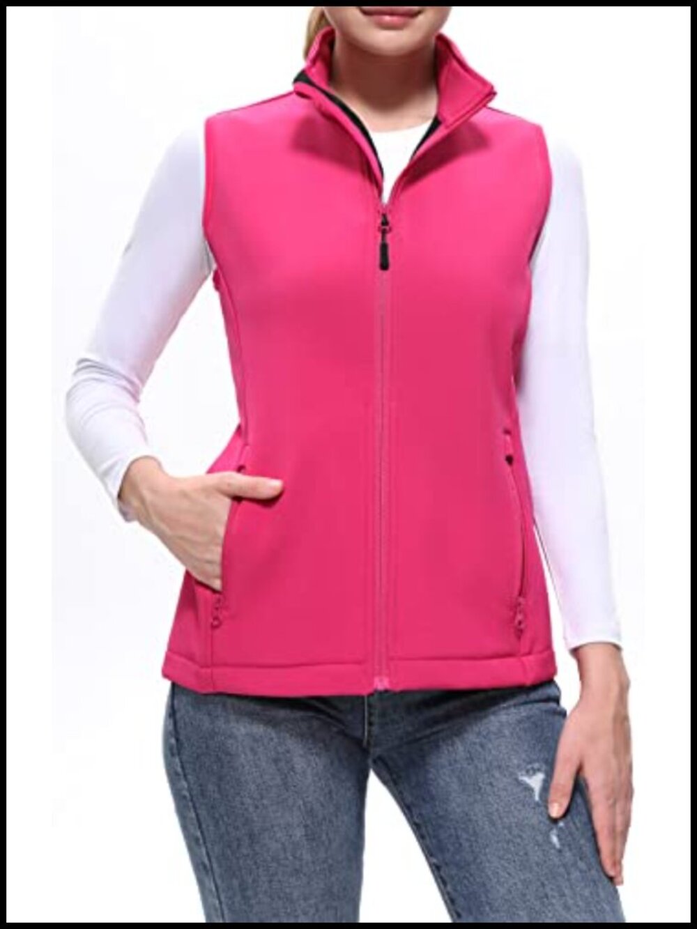 Women's Fleece Vest Full Zip Stand Collar Sleeveless Layering Outdoor